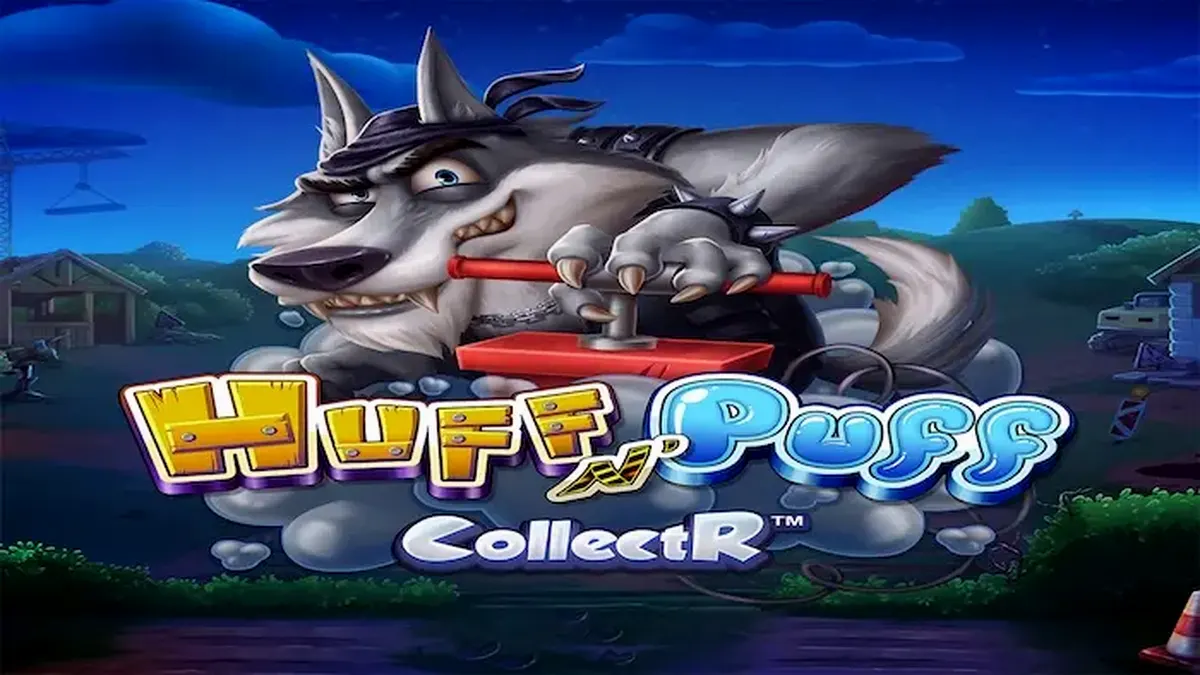 Tampilan visual slot Huff N’ Puff CollectR dengan tema babi dan serigala