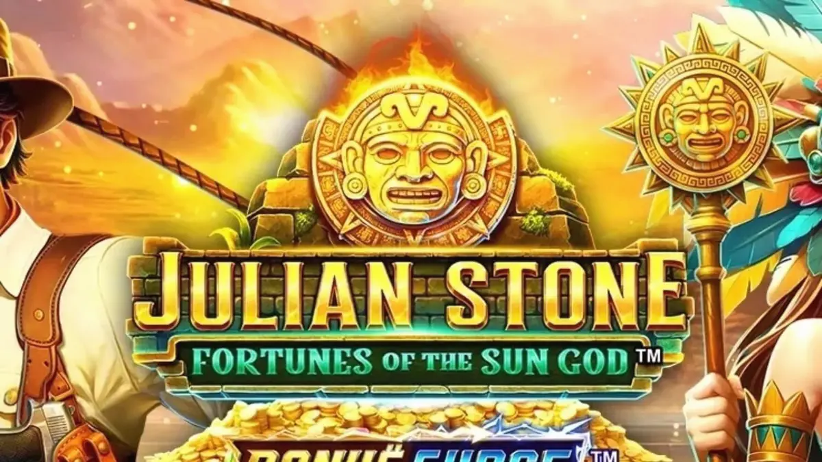 Pemandangan hutan tropis dan reruntuhan Aztec dalam slot Julian Stone: Fortunes of the Sun God