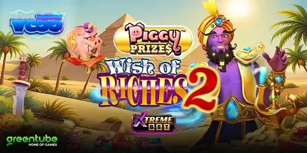 Tampilan visual slot Piggy Prizes Wish of Riches 2 dengan elemen magis dan piggy bank.